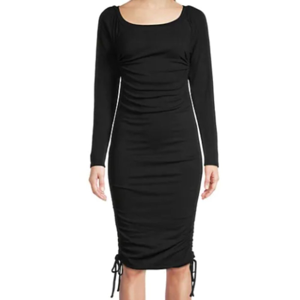 NWT Betsey Johnson Black Ribbed Ruched Bodycon Dress